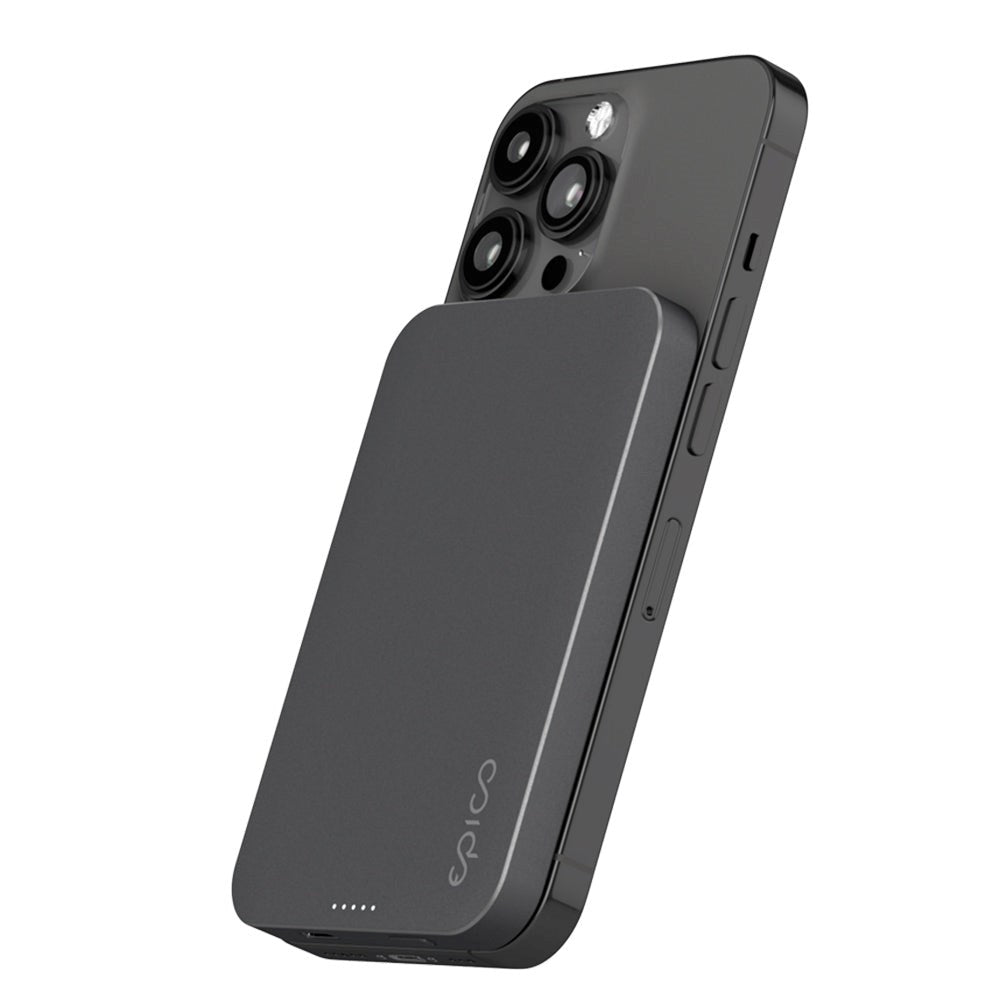 Epico 20W Aluminium Trådløs Powerbank 5.000 mAh m. USB-C Kabel - MagSafe Kompatibel - Space Grey