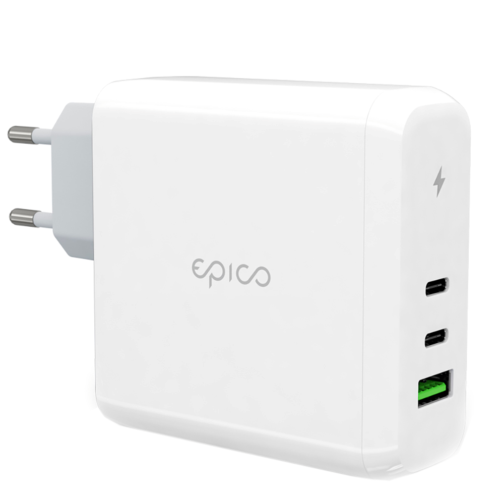 Epico Vægoplader GaN 100W PD m. 2 x USB-C & 1 x USB-A - Hvid