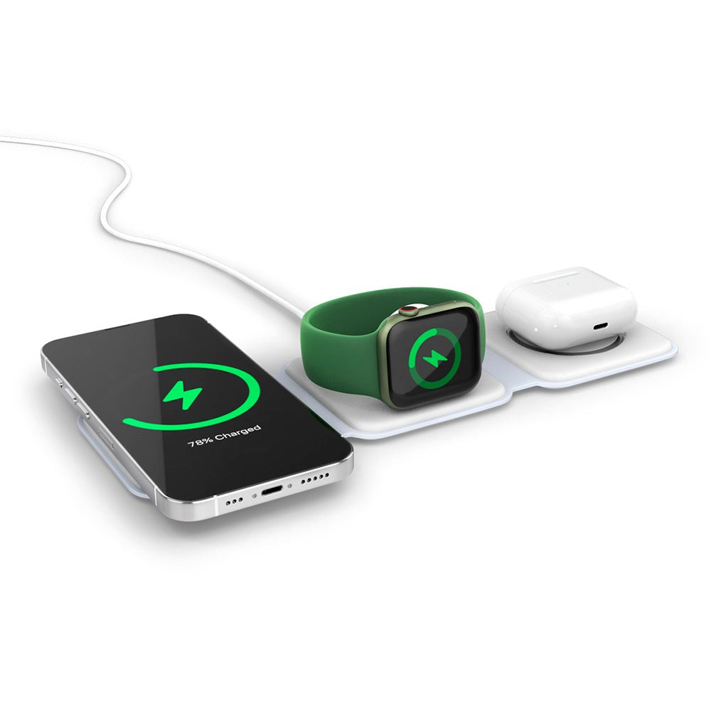 Spello 3-i-1 Fold Trådløs Oplader 15W - MagSafe Kompatibel - Hvid