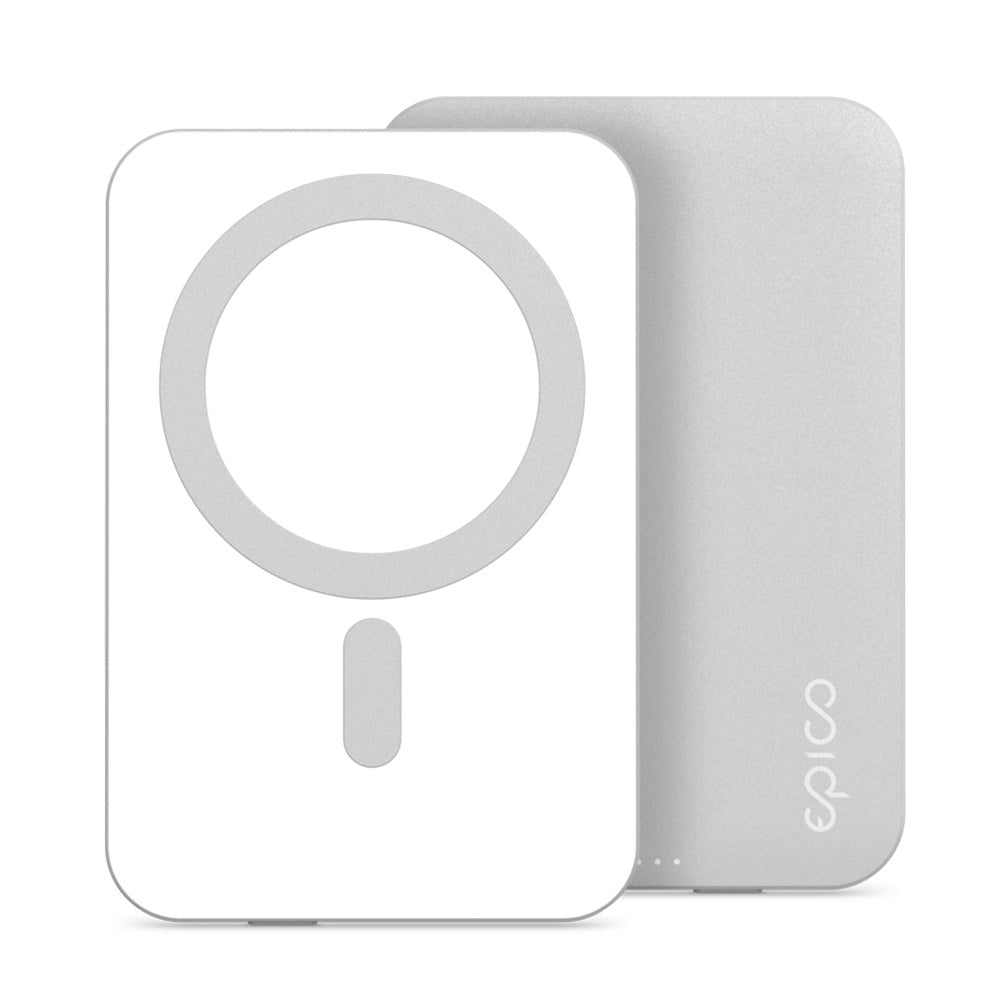 Epico 20W Aluminium Trådløs Powerbank 5.000 mAh m. USB-C Kabel - MagSafe Kompatibel - Sølv