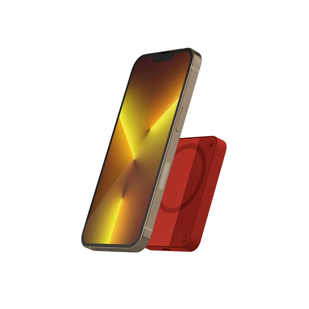 Epico 15W Trådløs Powerbank 4.200 mAh m. USB-C & Lightning Kabel - MagSafe Kompatibel - Rød