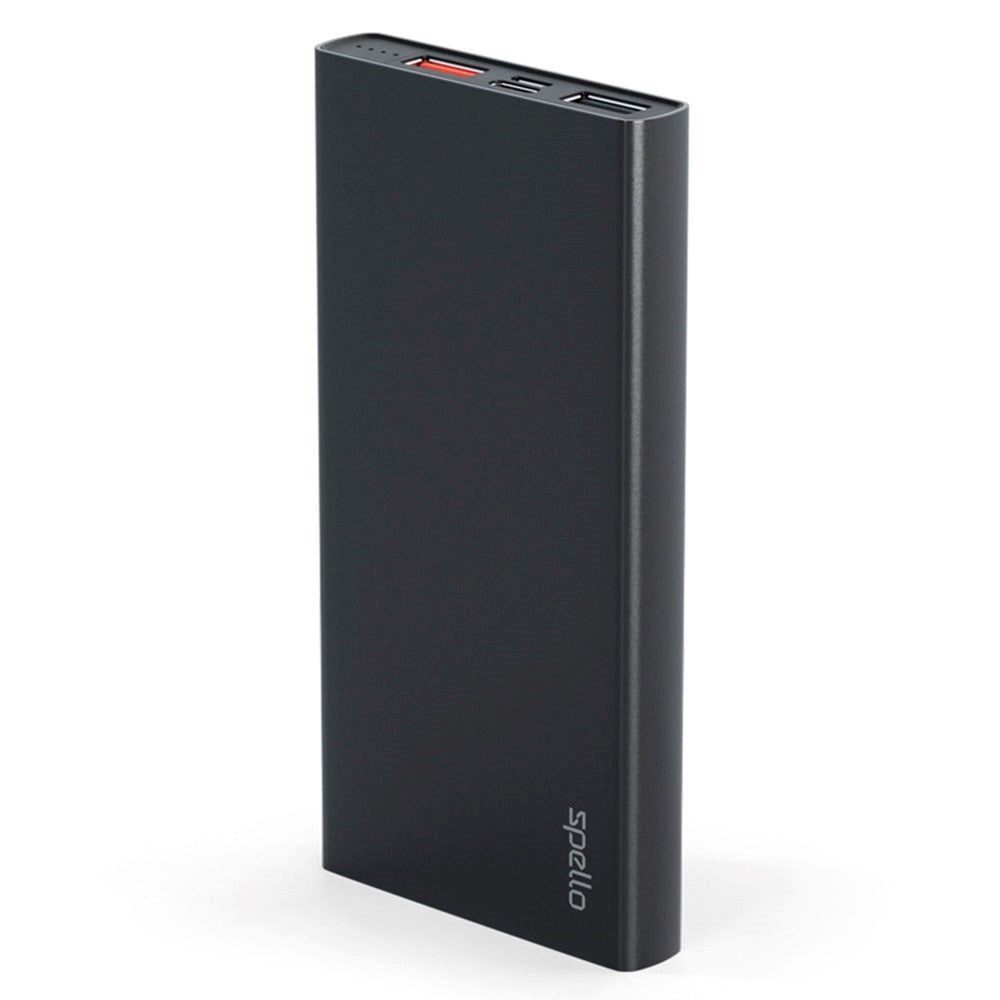 Spello Slim 18W Powerbank m. 2 x USB-A / 1 x USB-C PD & 1 x USB-C Kabel - 10.000 mAh - Sort