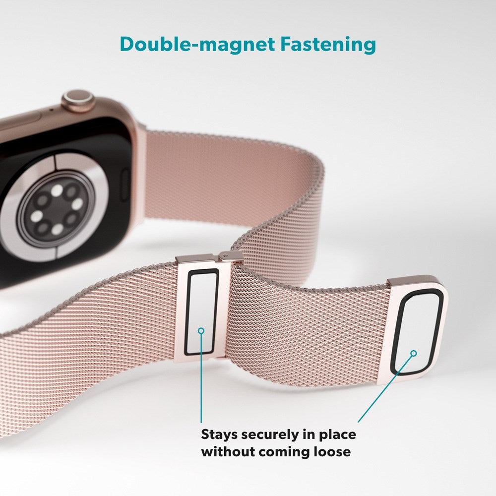 Apple Watch (42/44/SE/45/46/49mm) Epico Milanese+ (Plus) Stål Rem - Rose Gold