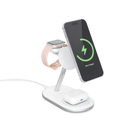 Epico Charging Stand Trio 15W Trådløs Oplader - MagSafe Kompatibel - Hvid