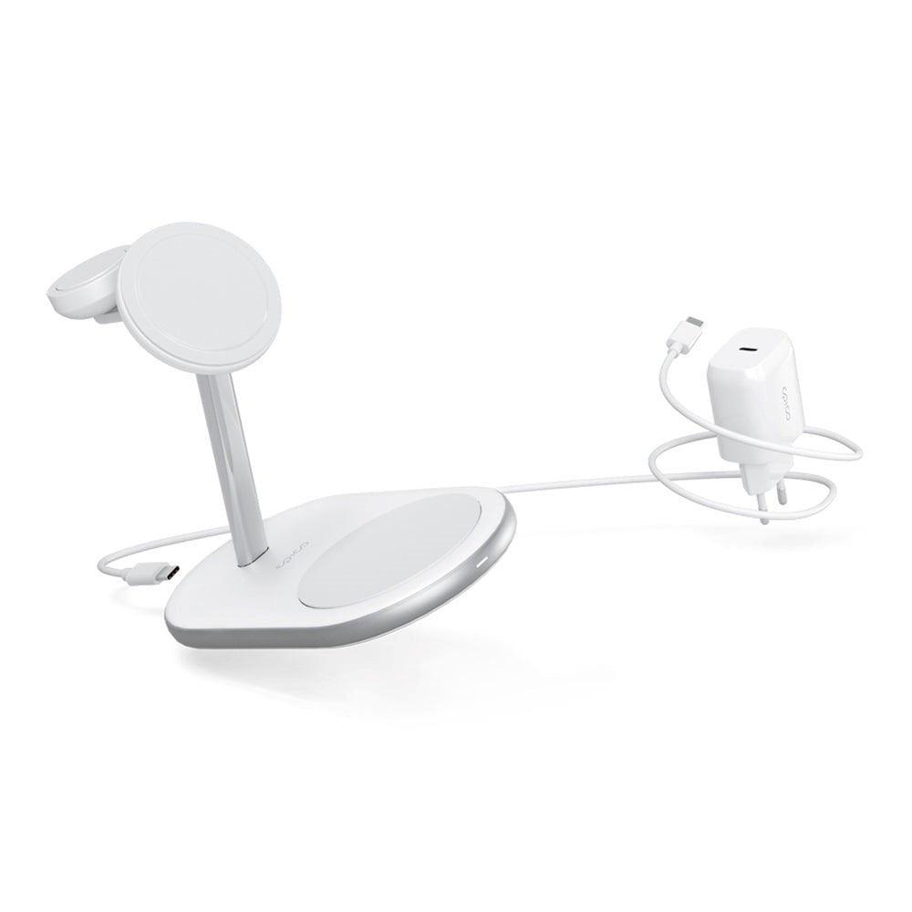 Epico Charging Stand Trio 15W Trådløs Oplader - MagSafe Kompatibel - Hvid