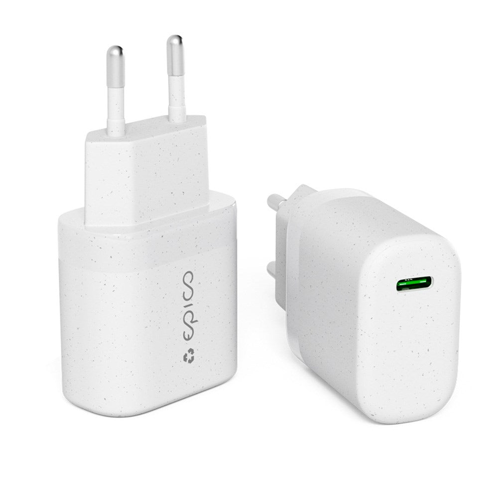 Epico Resolve USB-C Vægoplader GaN 30W PD med USB-C Kabel - 1.2 Meter - Hvid