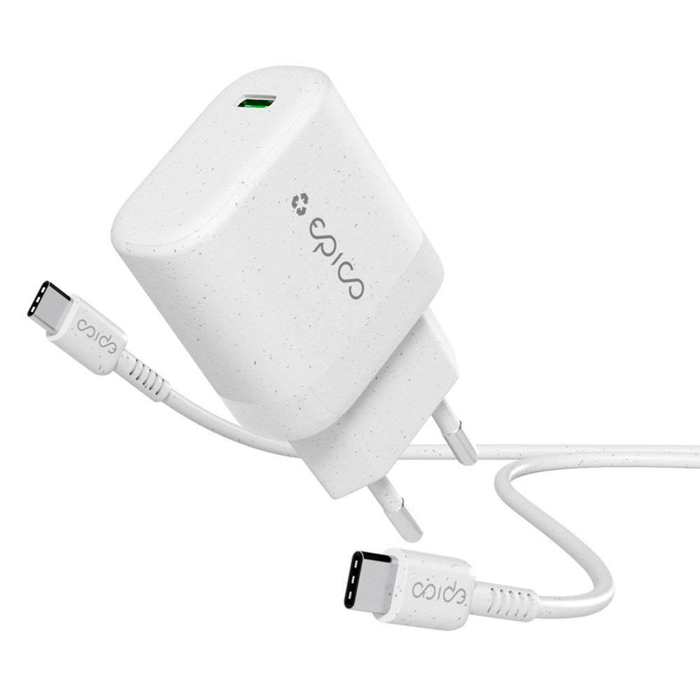 Epico Resolve USB-C Vægoplader GaN 30W PD med USB-C Kabel - 1.2 Meter - Hvid