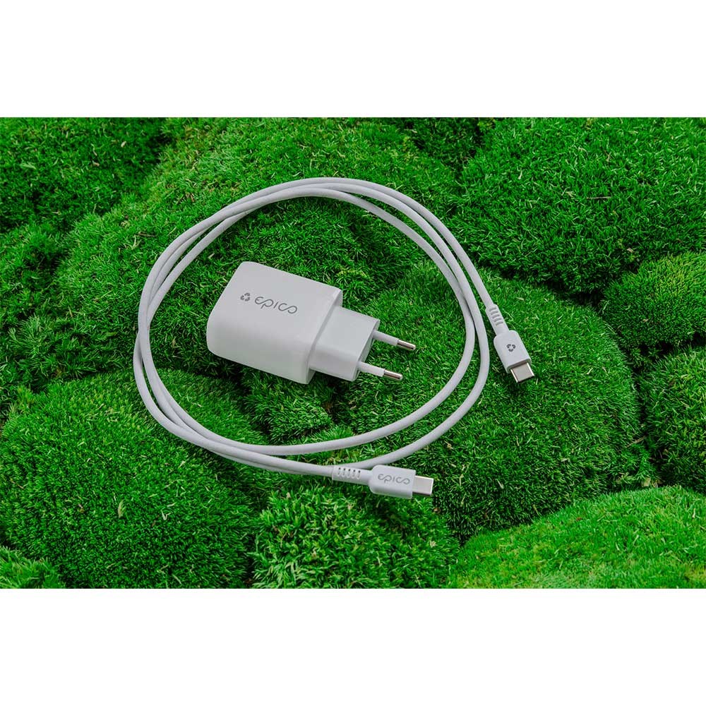 Epico Resolve USB-C Vægoplader GaN 30W PD med USB-C Kabel - 1.2 Meter - Hvid