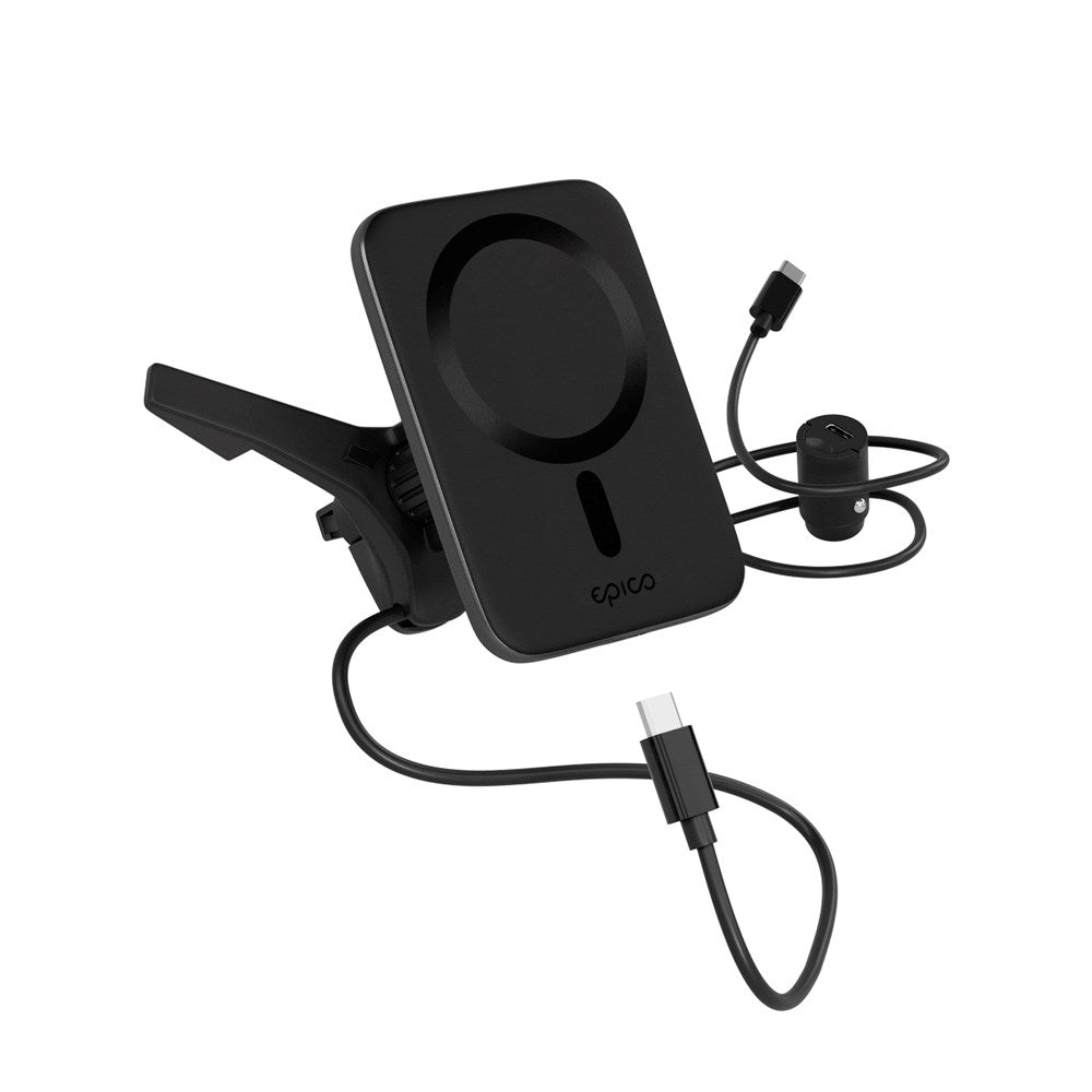 Epico Qi2 Mag+ Mobiloplader til Bil 15W Trådløs Opladning - MagSafe Kompatibel - Sort