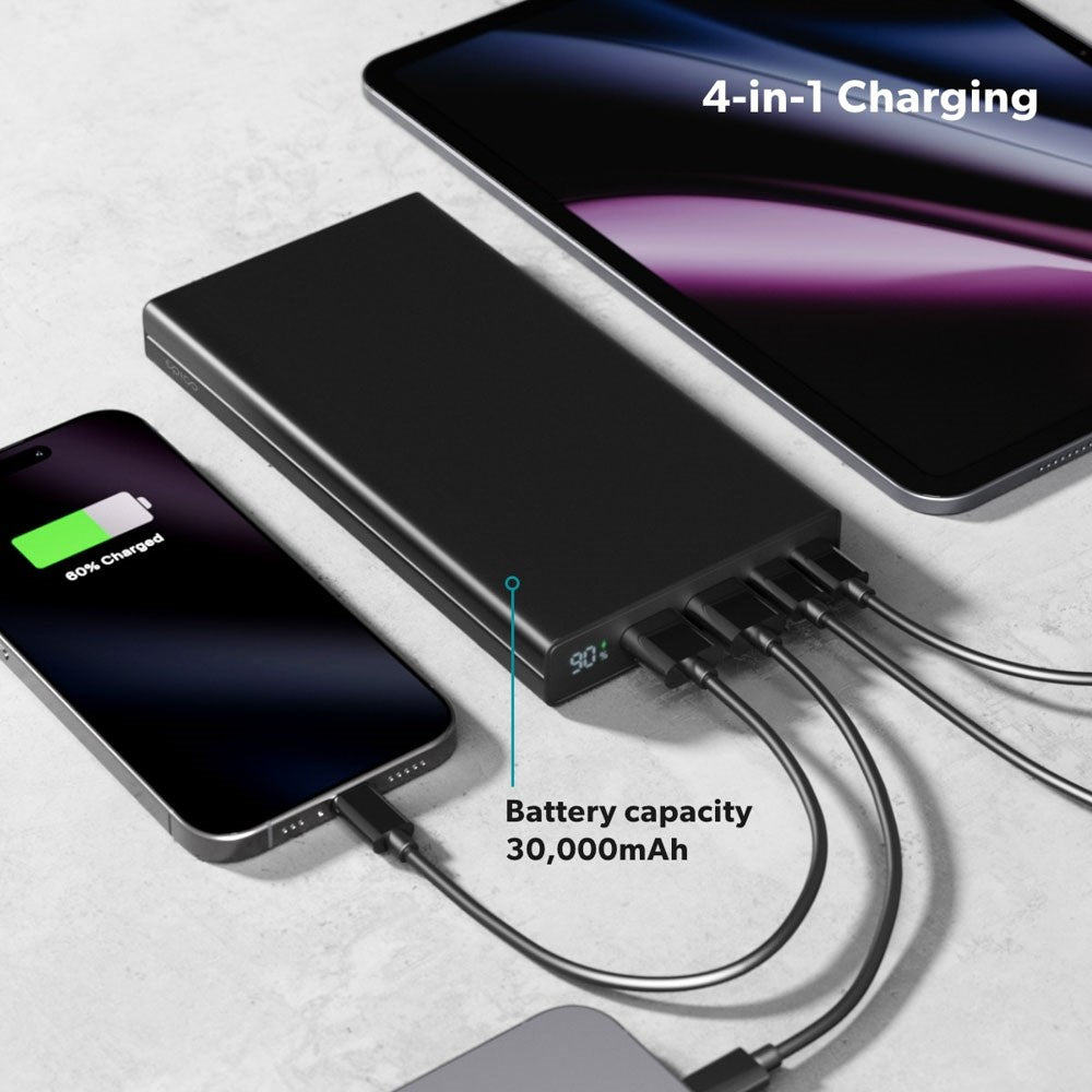 Epico 45W Power Bank 30.000 mAh inkl. 2 x USB-A Stik - 2 x USB-C Stik - 1 x USB-C Kabel - Sort