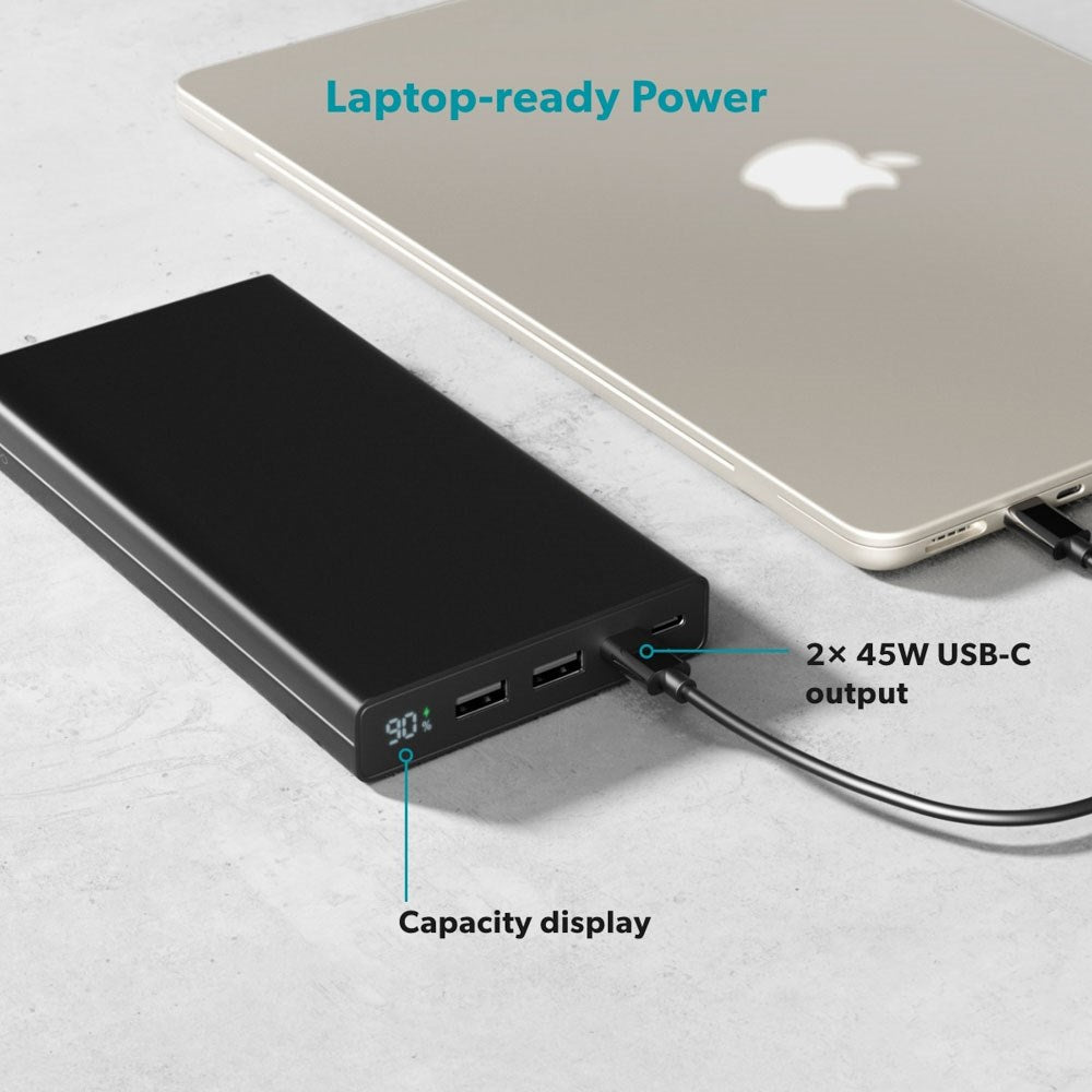 Epico 45W Power Bank 30.000 mAh inkl. 2 x USB-A Stik - 2 x USB-C Stik - 1 x USB-C Kabel - Sort
