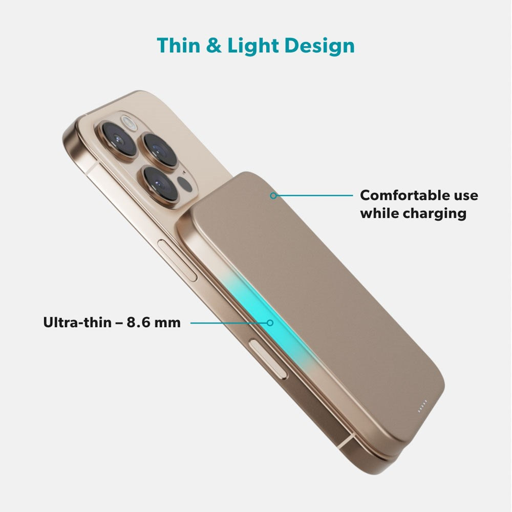 Epico 15W 5000 mAh UltraPack EM51 Power Bank m. USB-C - Qi2 / MagSafe Kompatibel - Desert Titanium