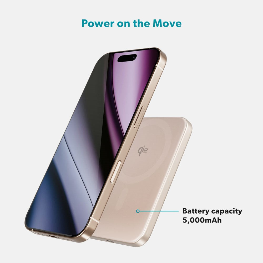 Epico 15W 5000 mAh UltraPack EM51 Power Bank m. USB-C - Qi2 / MagSafe Kompatibel - Desert Titanium