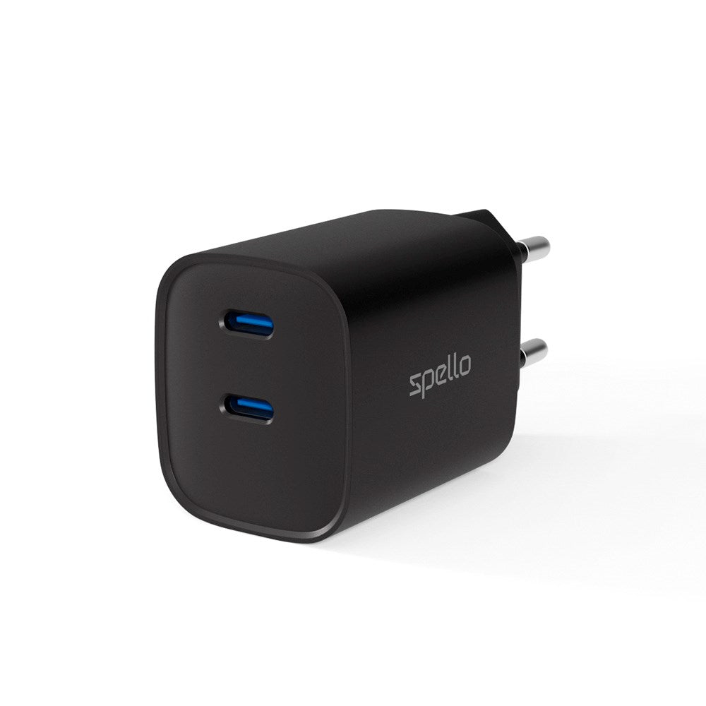 Spello 35W PD Vægoplader m. 2 x USB-C - Sort
