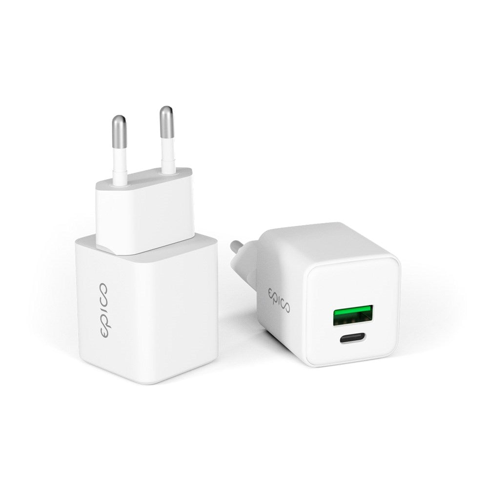Epico - UltraBoost GaN 20W Vægoplader - 1x USB-C / 1x USB-A - Hvid