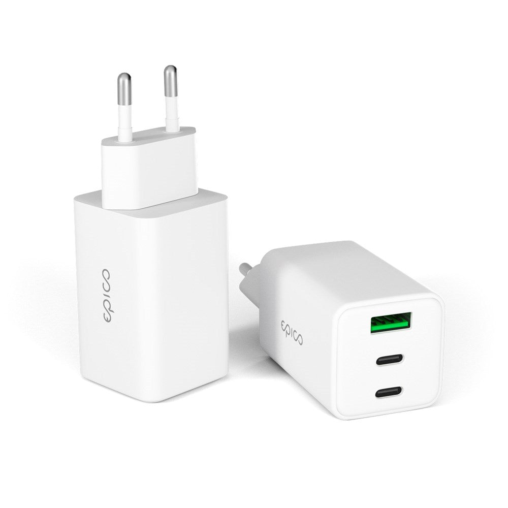 Epico - UltraBoost GaN 65W Vægoplader - 2x USB-C / 1x USB-A - Hvid