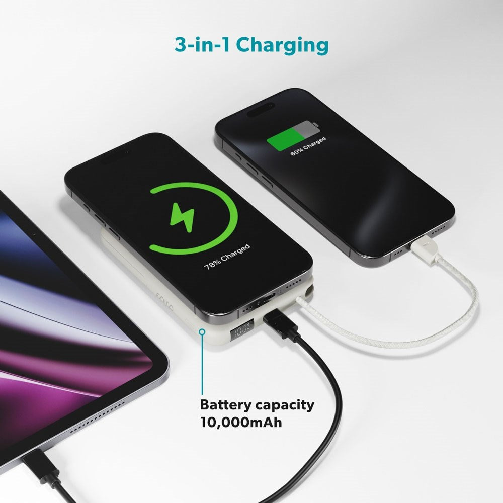 Epico UltraPack 15W Power Bank 10.000 mAh - inkl. USB-C Kabel og Stander - MagSafe / Qi2 Kompatibel - Grå