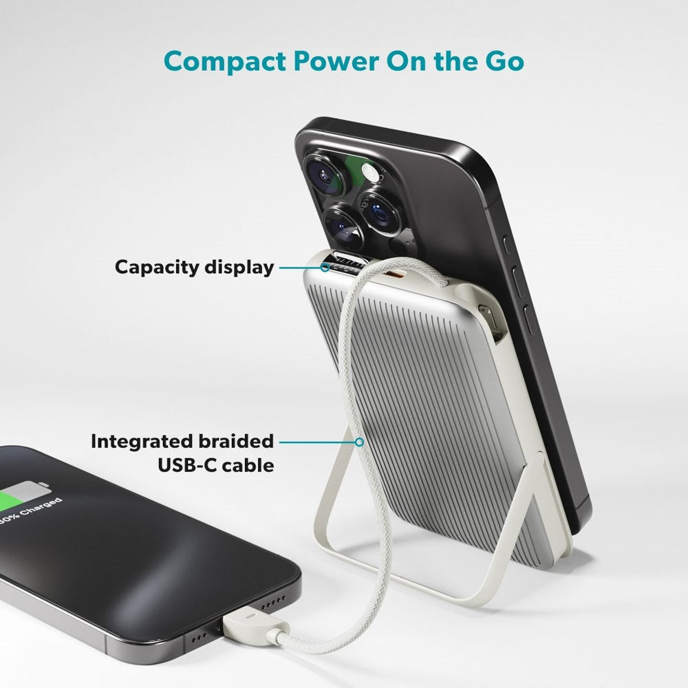 Epico UltraPack 15W Power Bank 10.000 mAh - inkl. USB-C Kabel og Stander - MagSafe / Qi2 Kompatibel - Grå