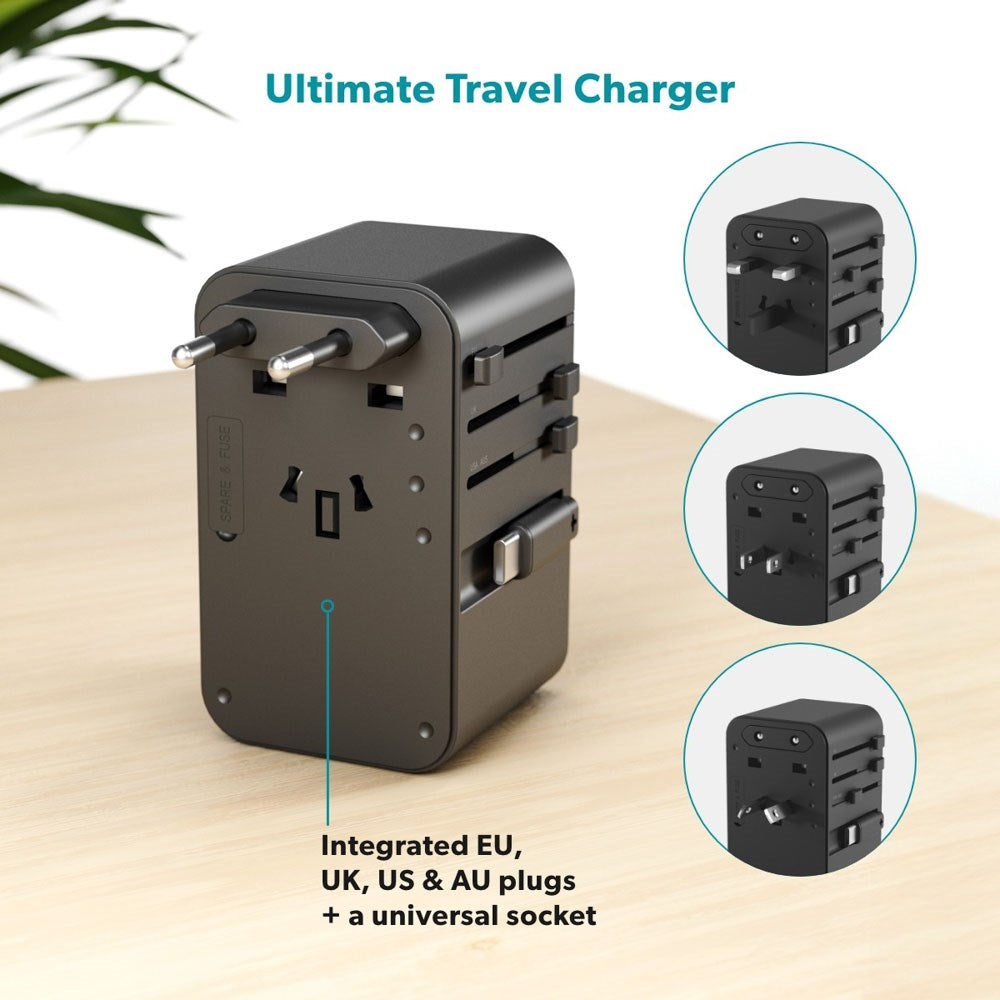 Epico 70W Universal Rejseadapter - 2 x USB-A - 1 x USB-C - Titanium