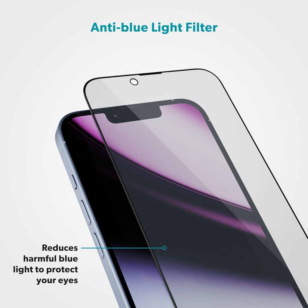 Epico - iPhone 16e / 14 / 13 / 13 Pro AntiBlue Glass 3D Skærmbeskyttelsesglas - Installationsramme - Gennemsigtig