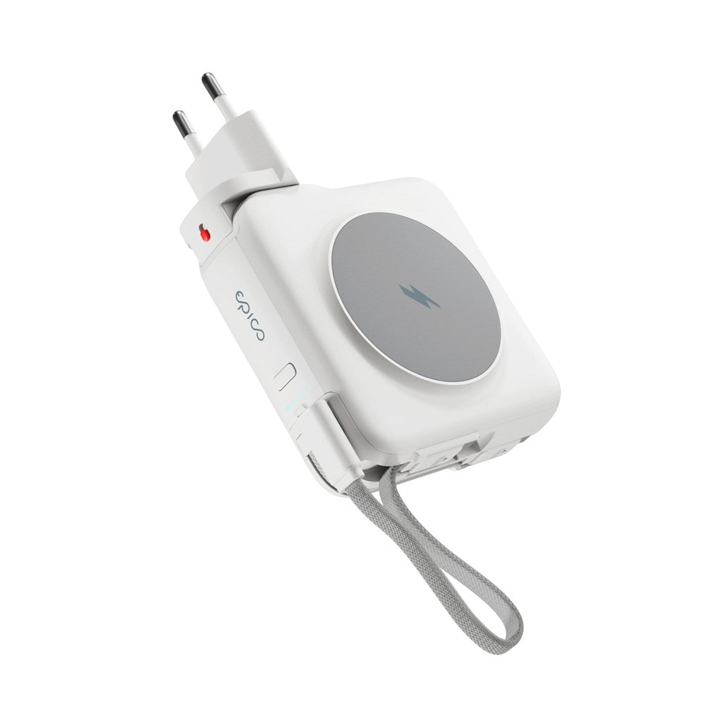 Epico 3-i-1 Rejse PowerBank - 10.000 mAh - MagSafe Kompatibel - Hvid