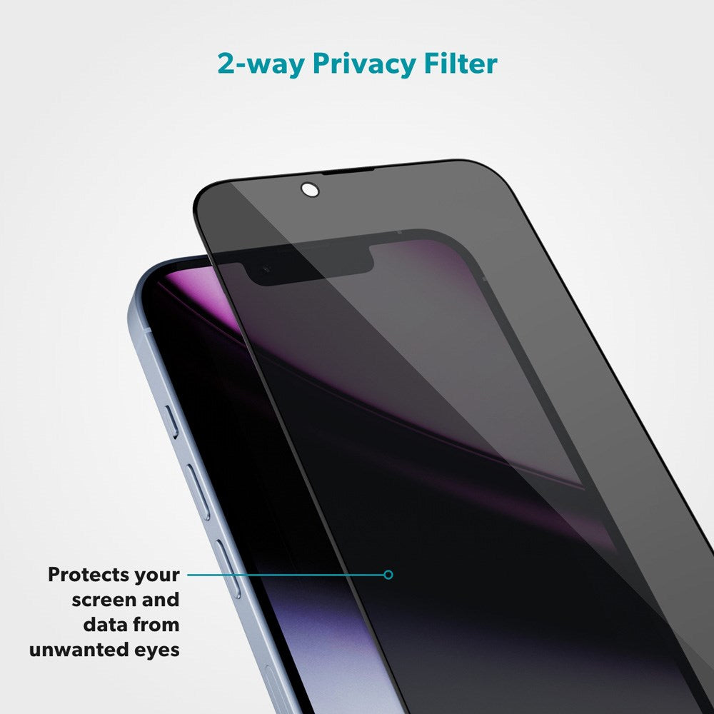 Epico - iPhone 16 Plus / 15 Plus / 14 Pro Max - Privacy Glass 3D Skærmbeskyttelsesglas m. Installationsramme - Gennemsigtig