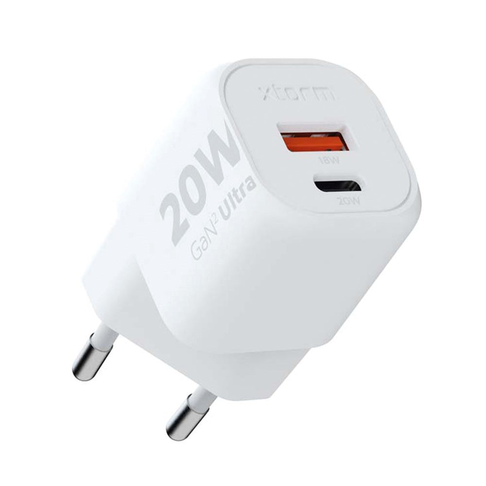 Xtorm 20W GaN² Ultra Hurtig Vægoplader m. 1 x USB-A & 1 x USB-C - Hvid