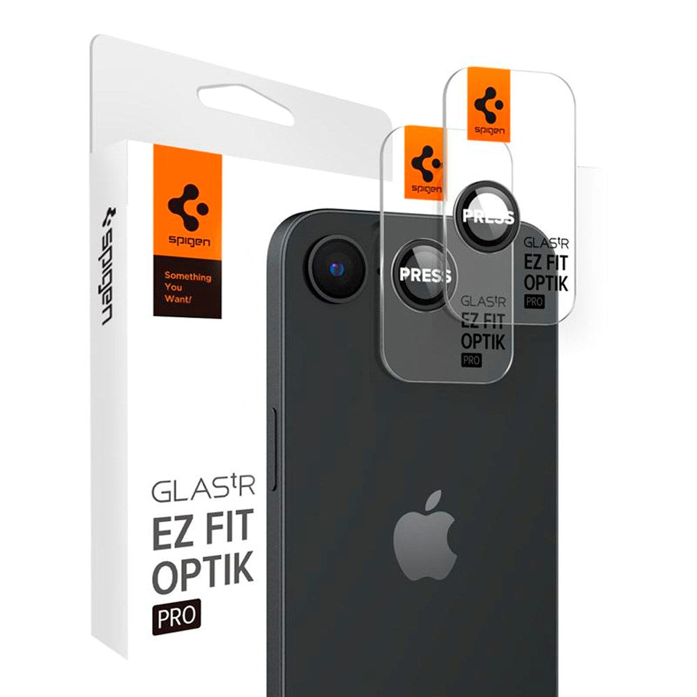 iPhone 16e Spigen EZ Fit. tR Optik Pro Kameralinse Glas - 2 Stk. - Gennemsigtig / Sort