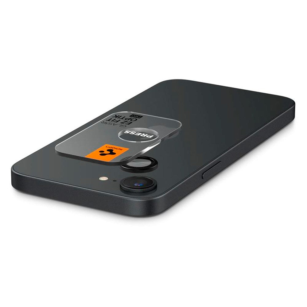 iPhone 16e Spigen EZ Fit. tR Optik Pro Kameralinse Glas - 2 Stk. - Gennemsigtig / Sort