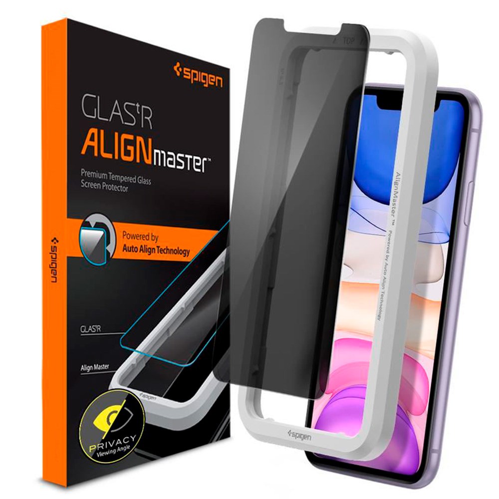 Spigen iPhone 11 Alignmaster Glas.tR Skærmbeskyttelse - Privacy - Case Friendly - Gennemsigtig