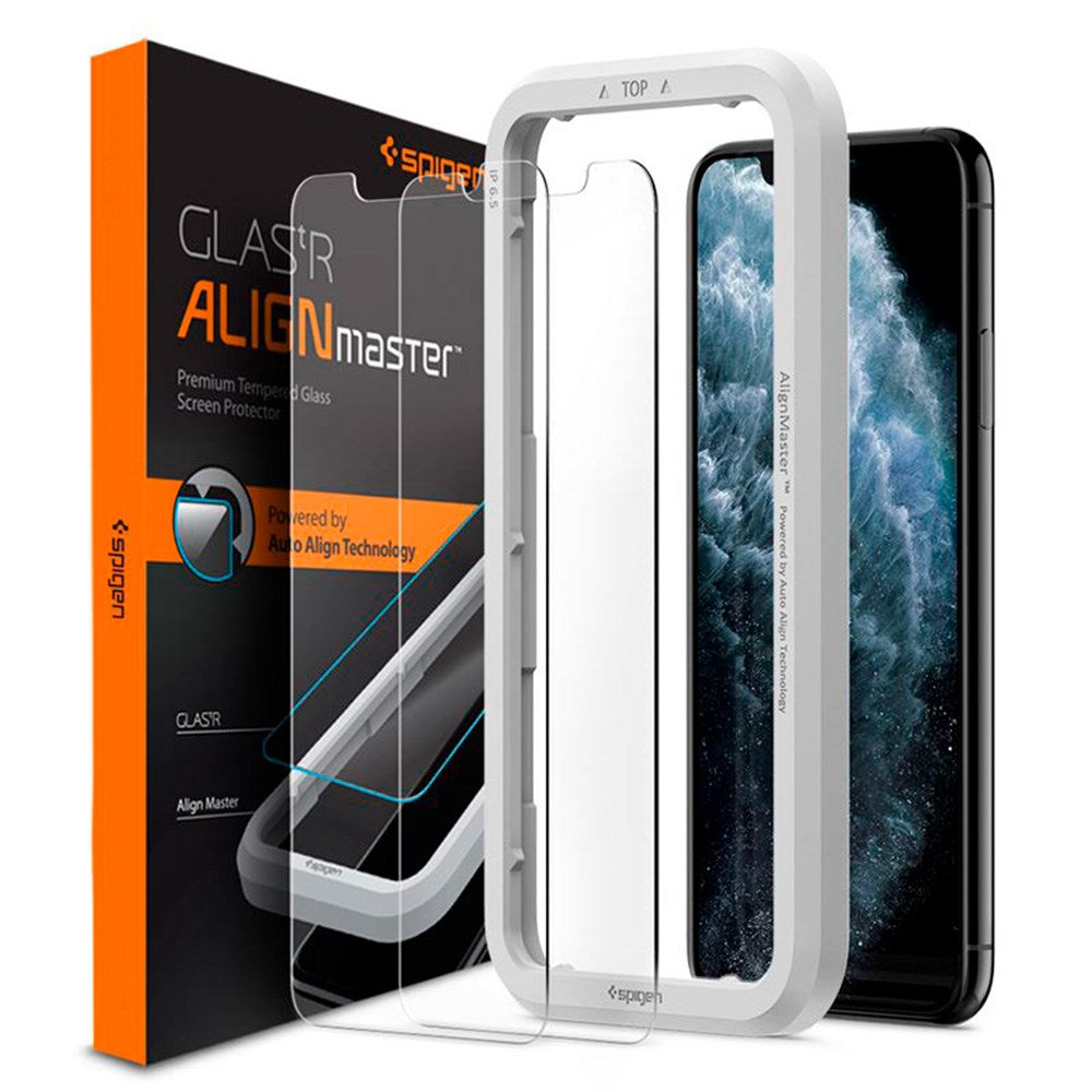 Spigen iPhone 11 Pro / X / Xs Alignmaster Glas.tR Skærmbeskyttelse 2. Stk - Case Friendly - Gennemsigtig