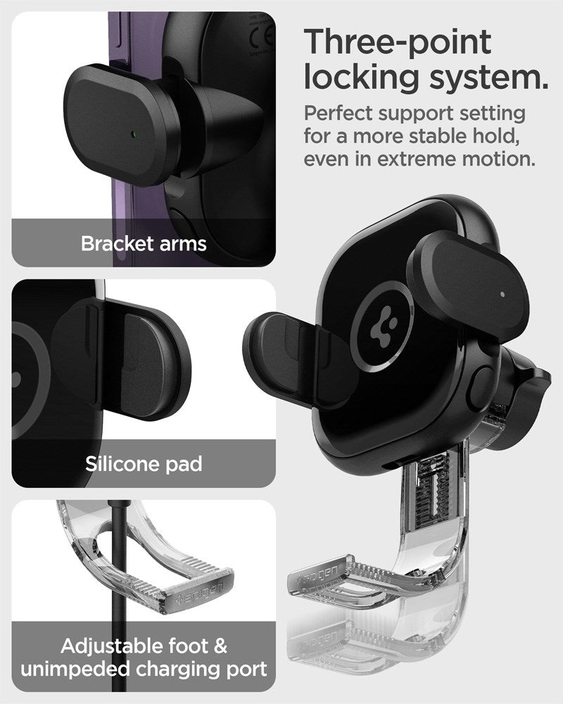 Spigen OneTap Universal 15W Mobiloplader til Bilens Ventilationsanlæg - Maks Mobil: 64 - 92mm - Sort