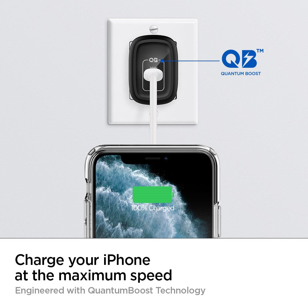 Spigen PowerArc ArcStation Pro GaN Vægoplader 20W m. USB-C - Sort