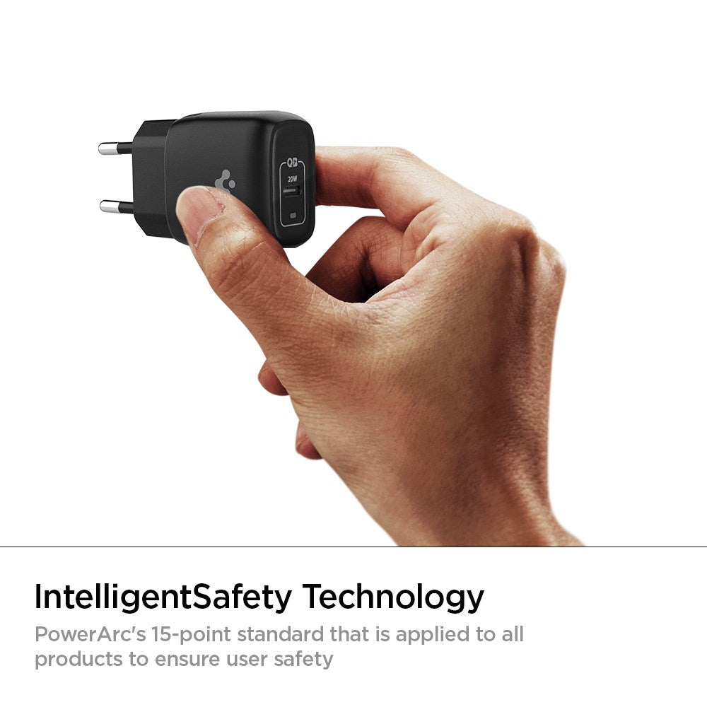 Spigen PowerArc ArcStation Pro GaN Vægoplader 20W m. USB-C - Sort