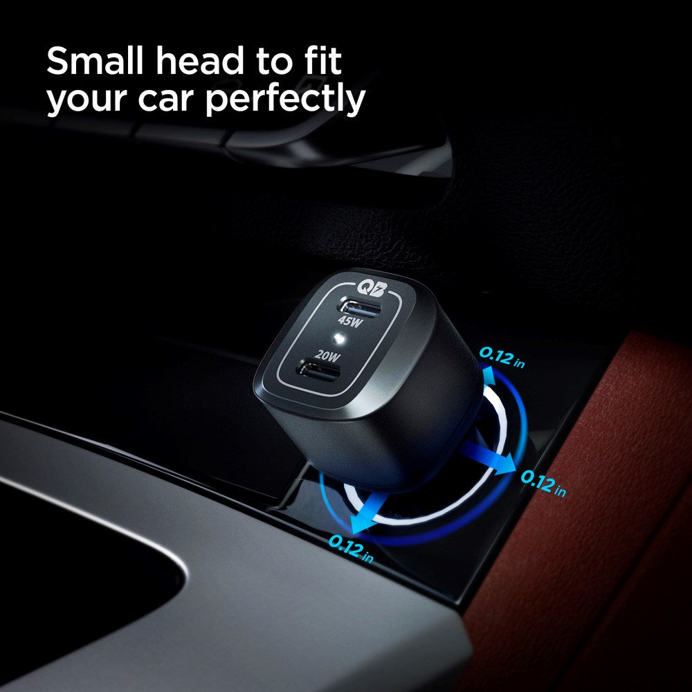 Spigen PowerArc ArcStation 65W Biloplader med 2 x USB-C - Sort