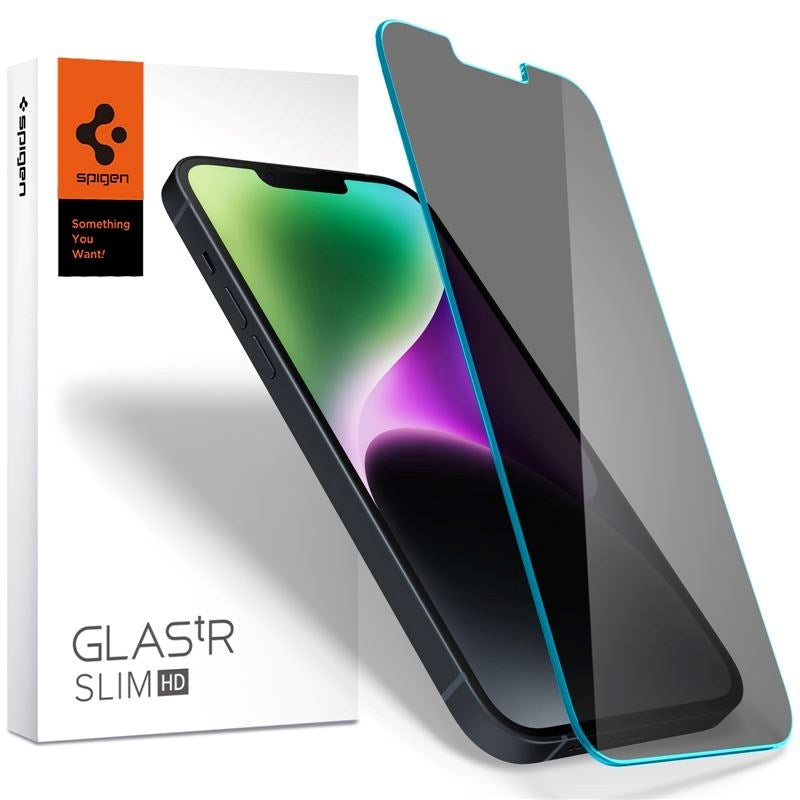 Spigen iPhone 14 / 13 / 13 Pro EZ Fit Glas.tR Privacy Skærmbeskyttelse - Case Friendly - Gennemsigtig
