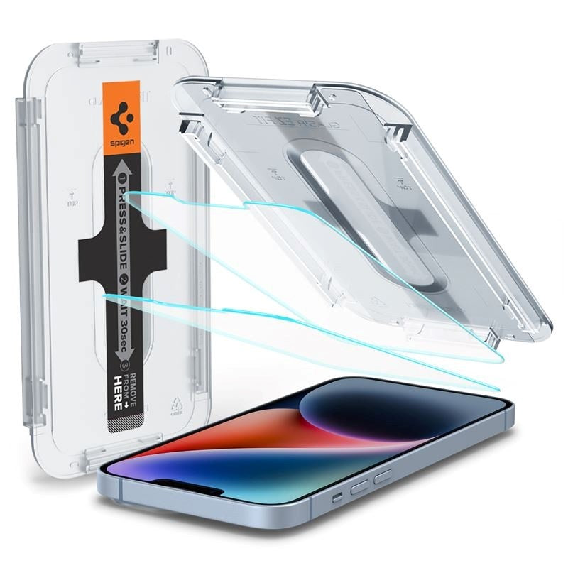 Spigen iPhone 16e / 14 / 13 / 13 Pro EZ Fit Glas.tR Skærmbeskyttelse - Case Friendly - Gennemsigtig