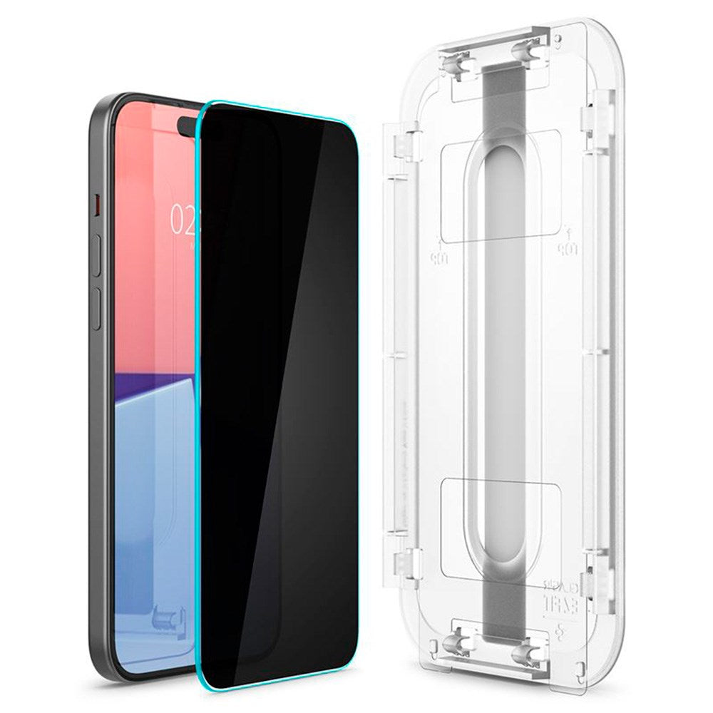 Spigen iPhone 15 / 16 EZ Fit Glas.tR Skærmbeskyttelse 2. Stk - Privacy Filter - Case Friendly - Gennemsigtig