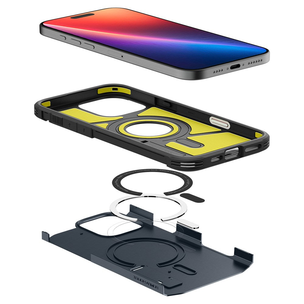 Spigen iPhone 16 Pro Tough Armor T Case m. Kickstand - MagSafe Kompatibel - Blå