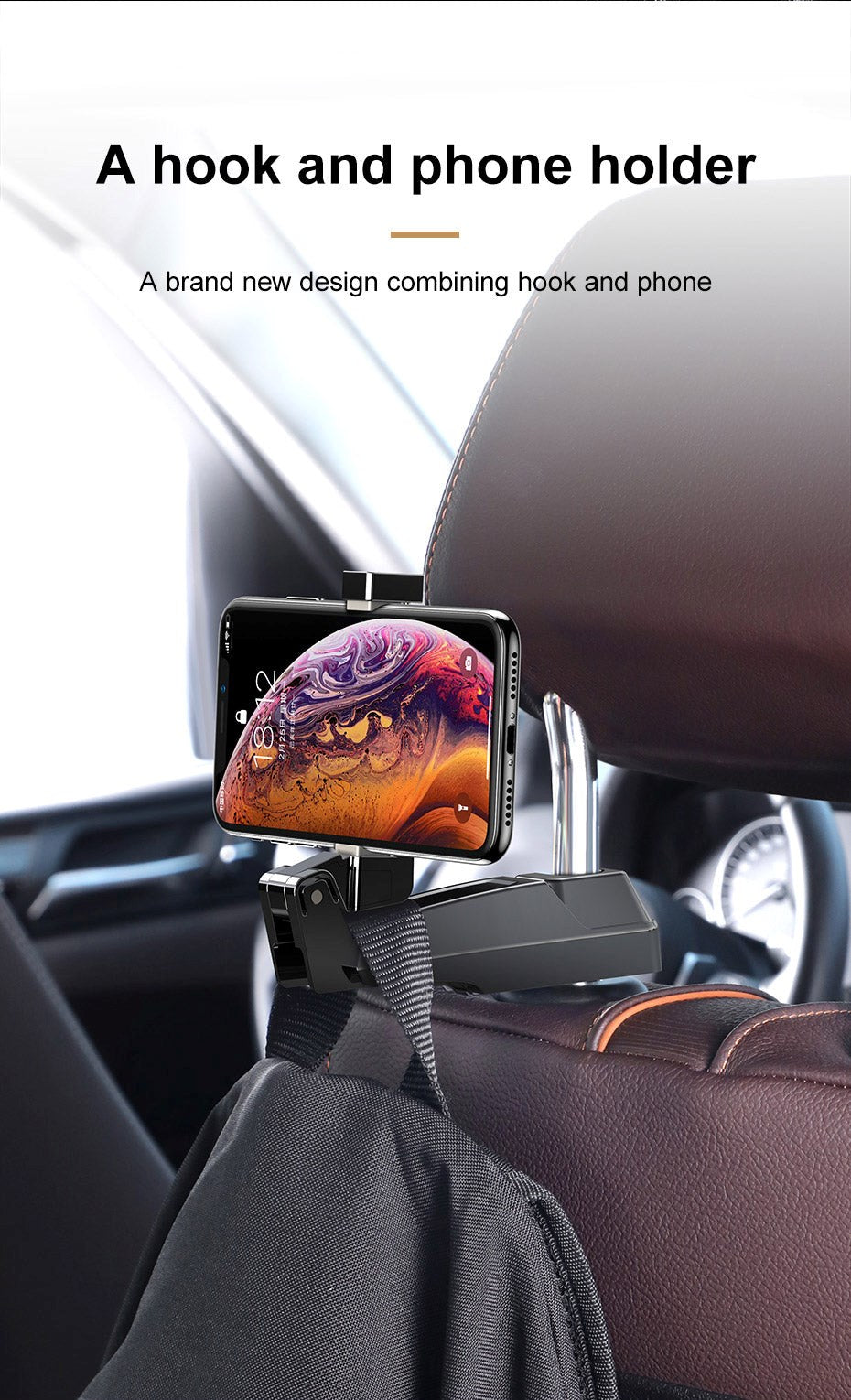 Baseus Backseat Car Mount Til Bil 4.0''-6.5'' - Max Mobil: 45 x 85mm - Sort