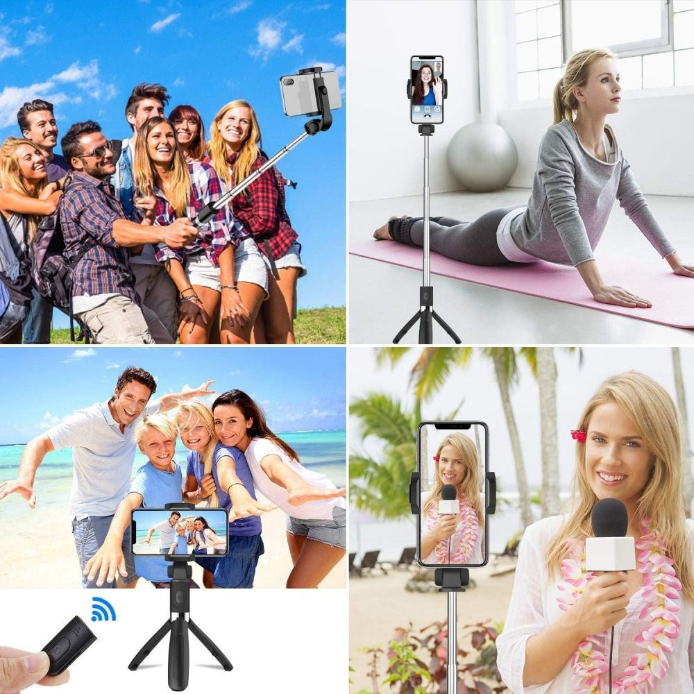 Tech-Protect L02S Kompakt Selfiestang m. Bluetooth & Tripodfunktion - Sort