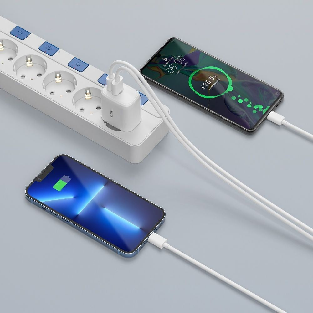 Tech-Protect 20W Vægoplader m. 1 x USB-C & 1 x USB-A - Power Delivery - Hvid