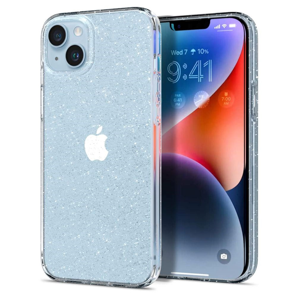 iPhone 14 Spigen Liquid Crystal Glitter Bagside Cover - Gennemsigtig