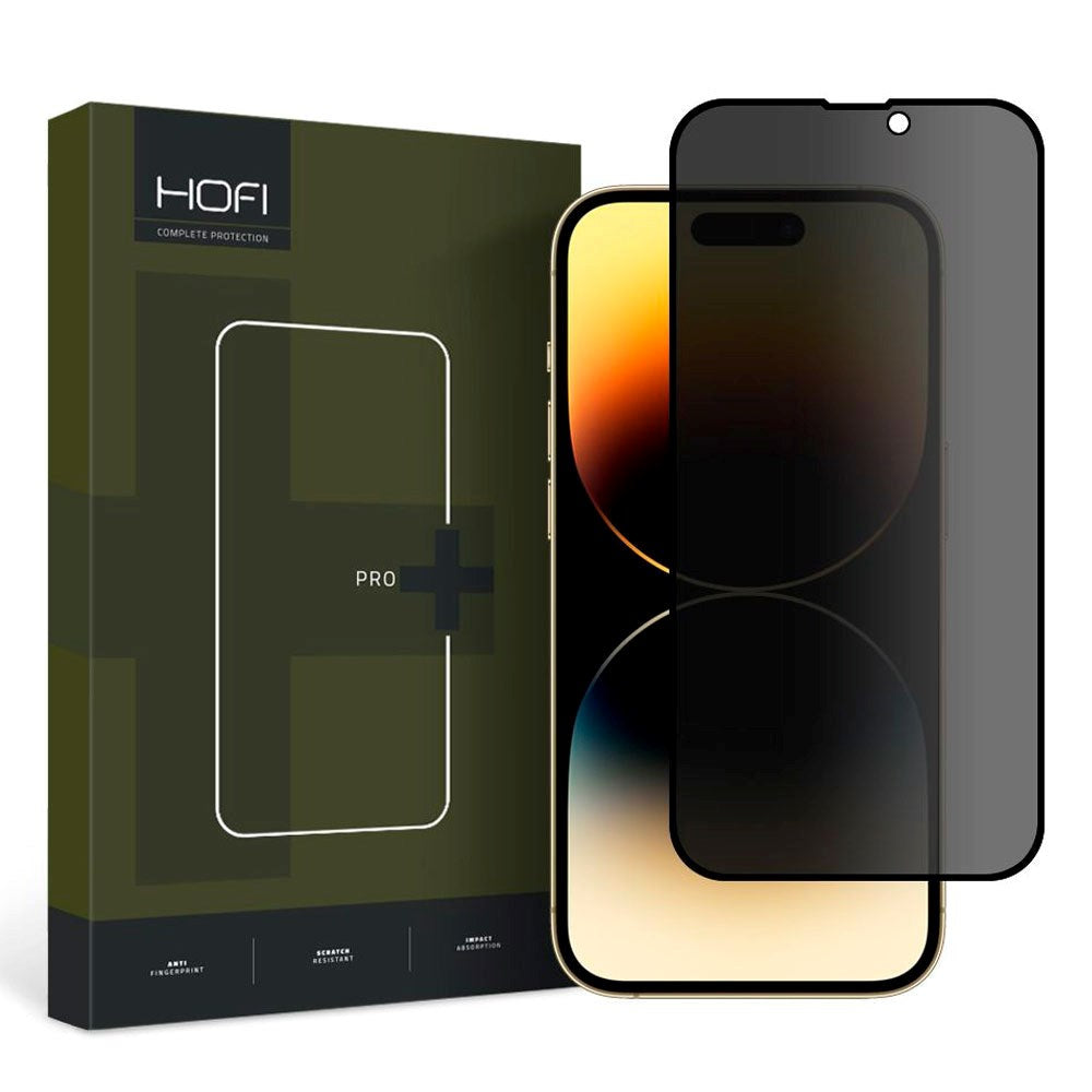 Hofi Glass Pro+ Skærmbeskyttelse m. Privacy Funktion til iPhone 15- Case Friendly - Gennemsigtig / Sort Kant