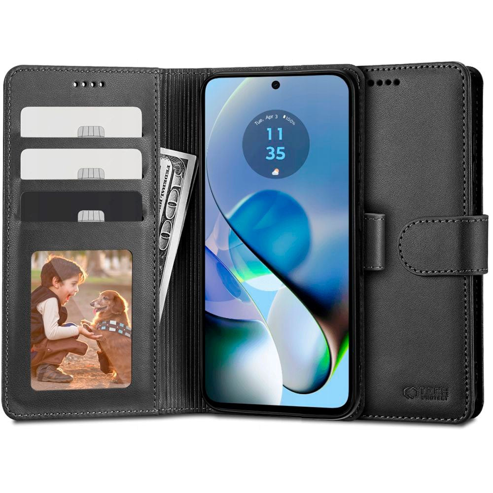 Tech-Protect Motorola Moto G54 Flip Wallet m. Pung & Ståfunktion - Sort