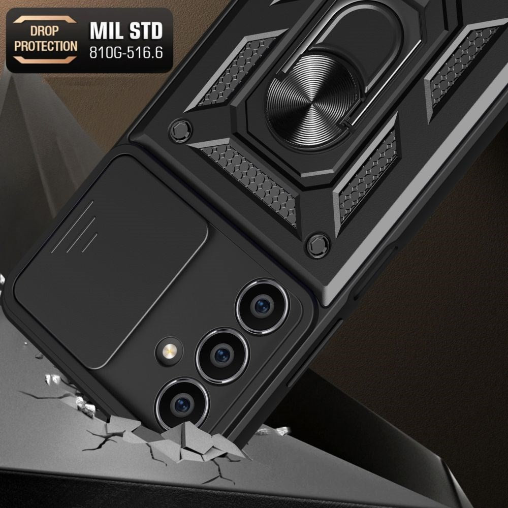 Tech-Protect Samsung Galaxy S23 FE Camshield m. Magnetisk Fingerring & Ståfunktion - Sort