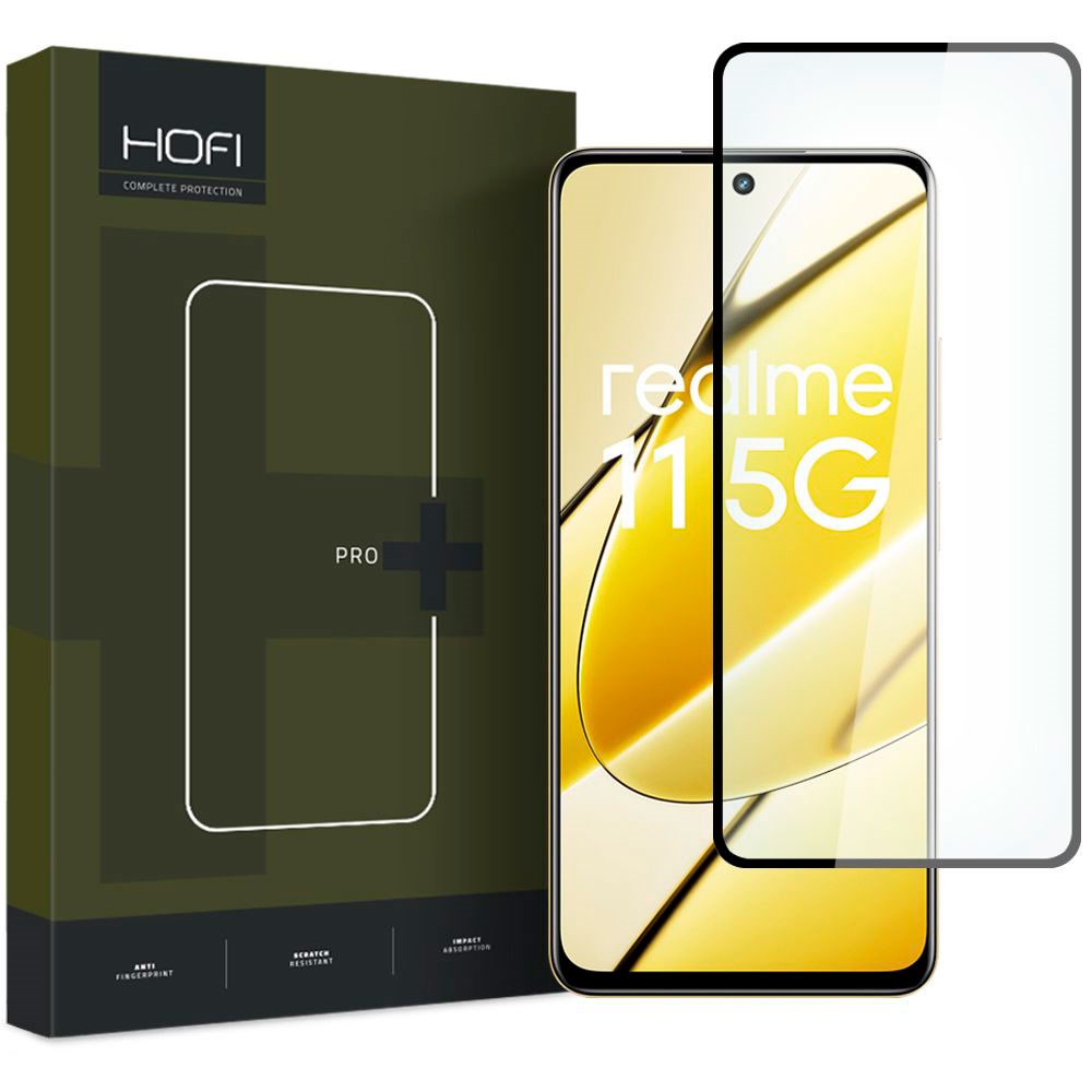 Hofi Realme 11 5G Glas Pro+ Glasbeskyttelse - Case Friendly - Sort Kant
