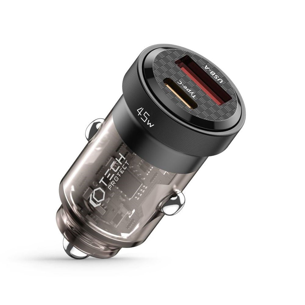 Tech-Protect PD 45W Biloplader med USB-C & USB-A - Sort