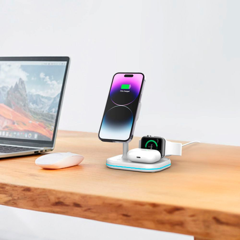 Tech-Protect A27 3-in-1 10W Magnetisk Trådløs Oplader - Hvid