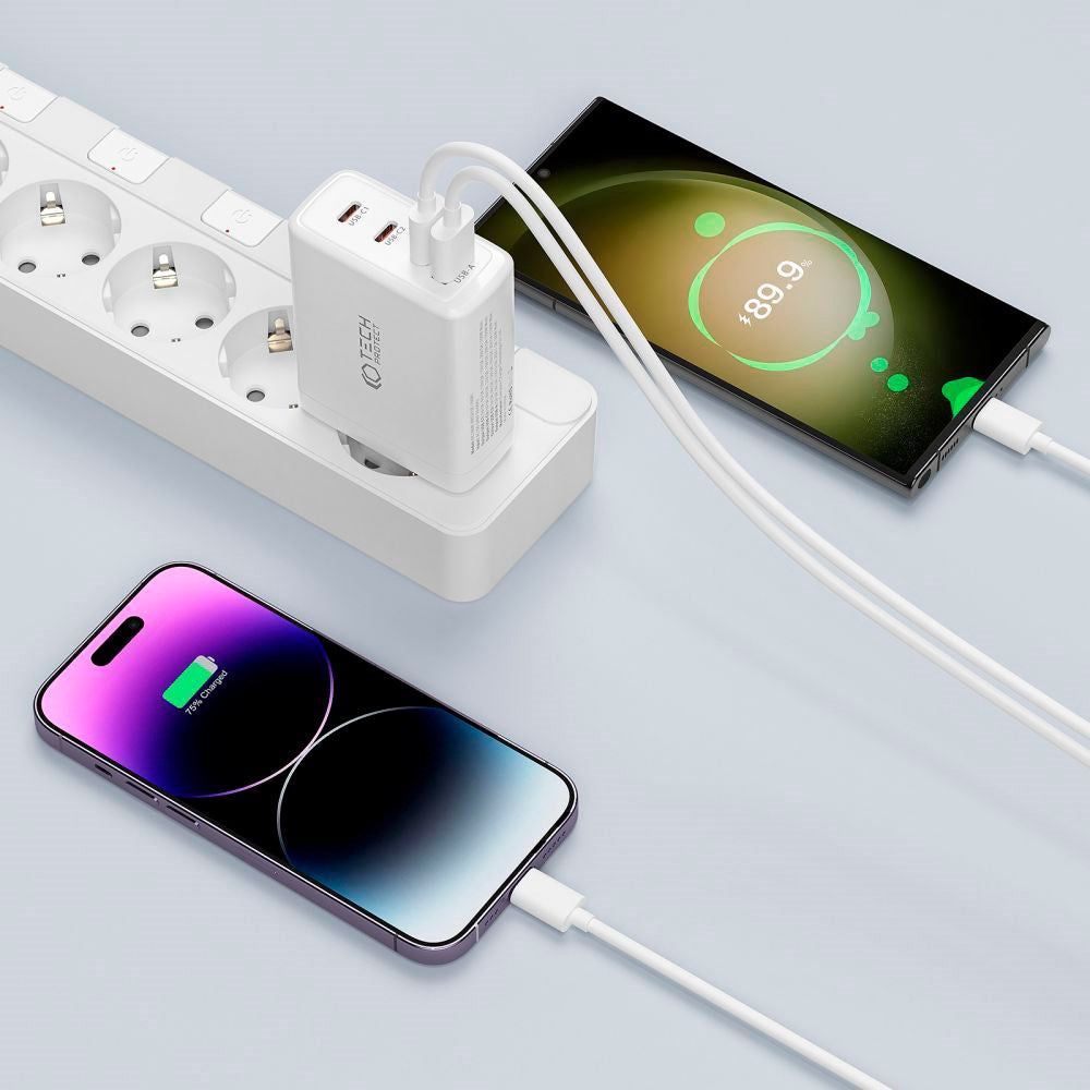 Tech-Protect 100W PD GaN Vægoplader m. 3 x USB-C & 1 x USB-A - Sort